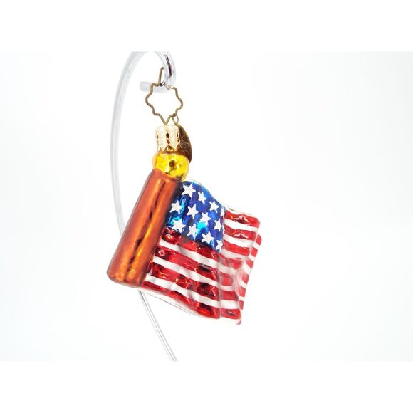 Christopher Radko Stars and Stripes American Flag Glass Christmas Ornament - Picture 7 of 12